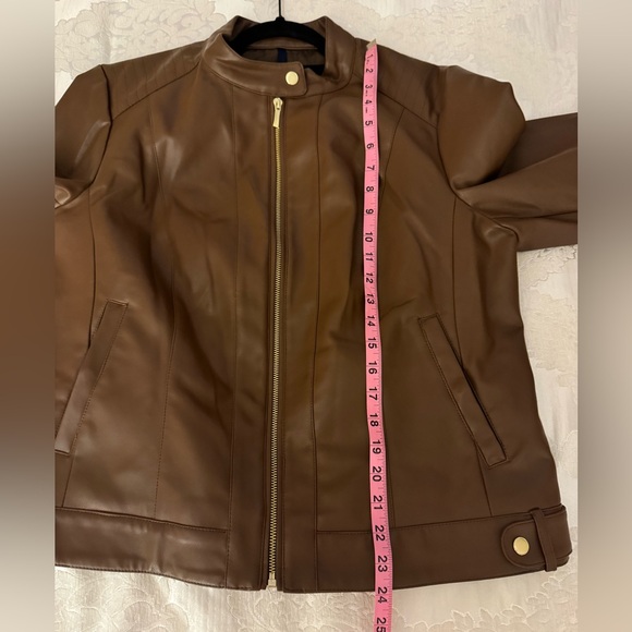 Cole Haan Signature Brown Faux Leather Bomber Jacket SZ XL - Picture 5 of 6
